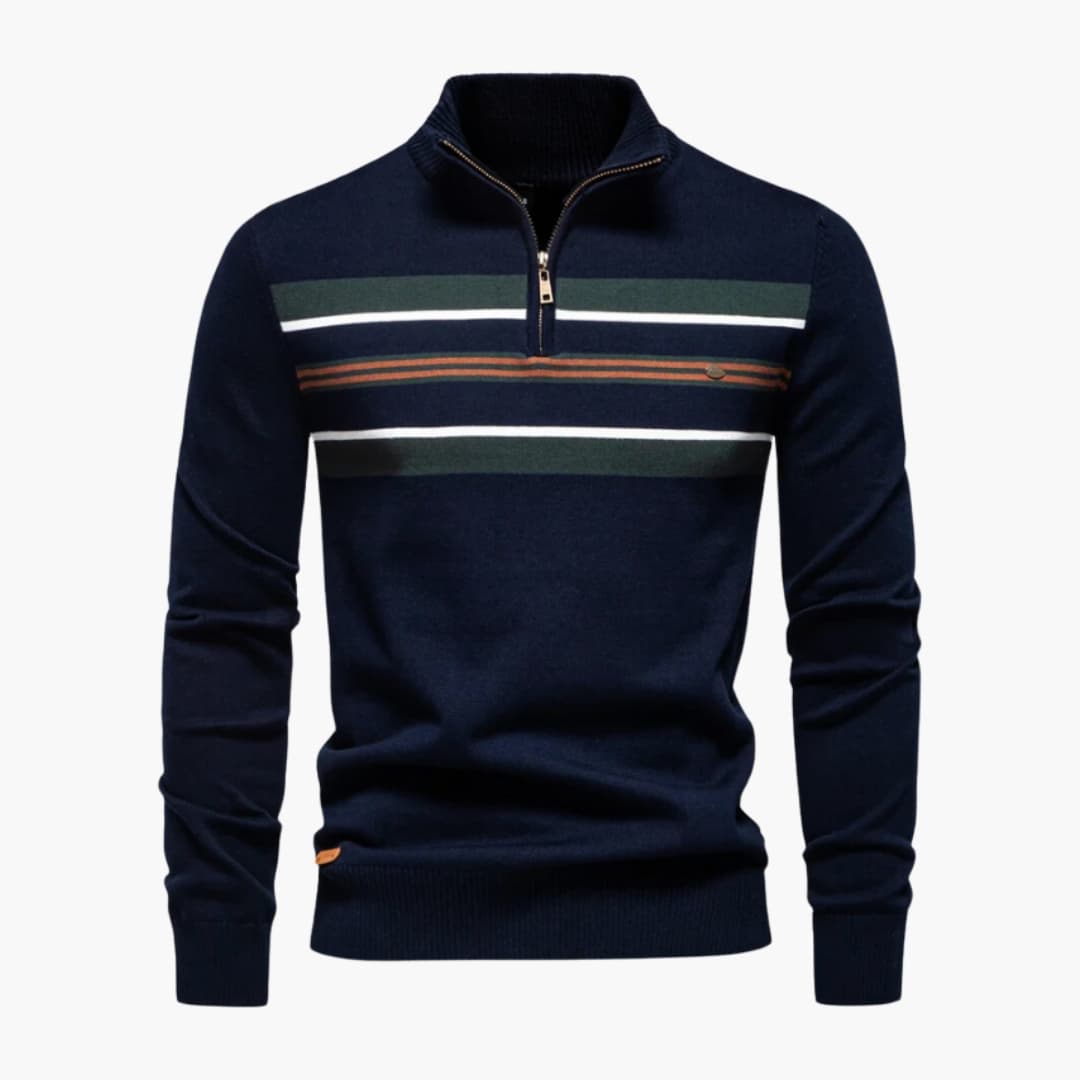 Herren Strickpullover mit Halbzip und Bruststreifen