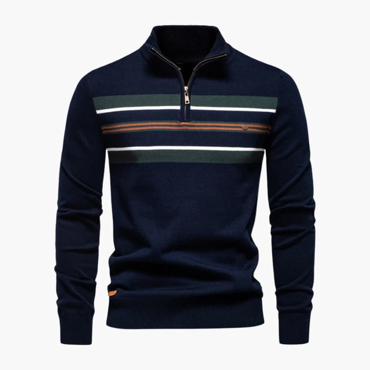 Herren Strickpullover mit Halbzip und Bruststreifen