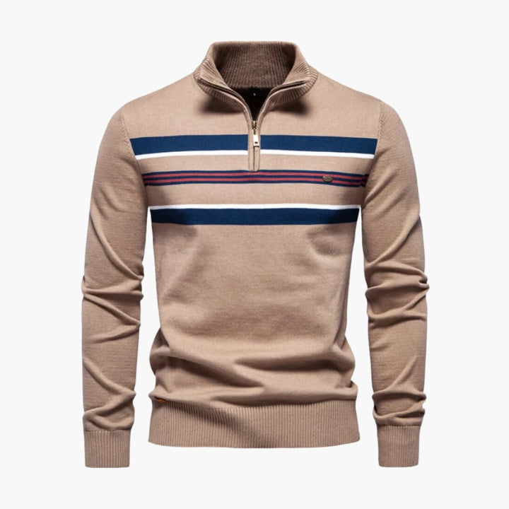 Herren Strickpullover mit Halbzip und Bruststreifen