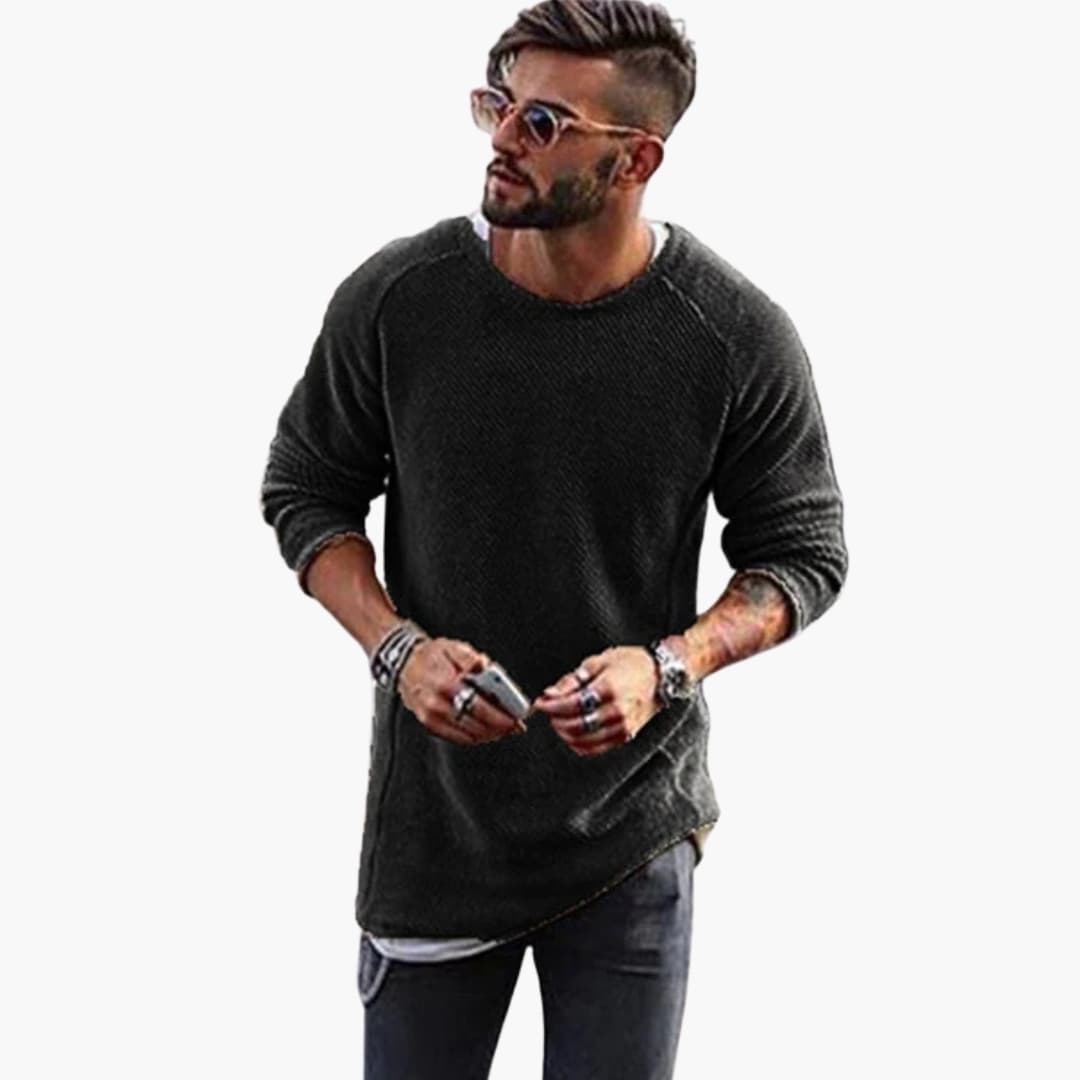 Herren Strickpullover mit Rundhalsausschnitt und Rippbündchen