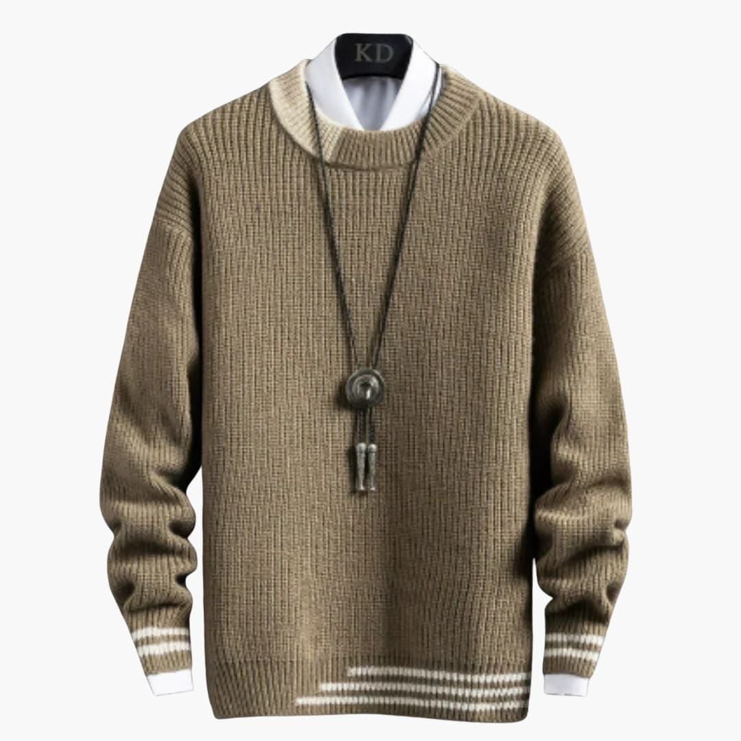 Herren Strickpullover mit Rundhalsausschnitt und Rippstricksaum