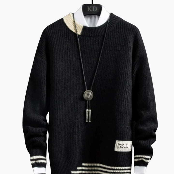 Herren Strickpullover mit Rundhalsausschnitt und Rippstricksaum
