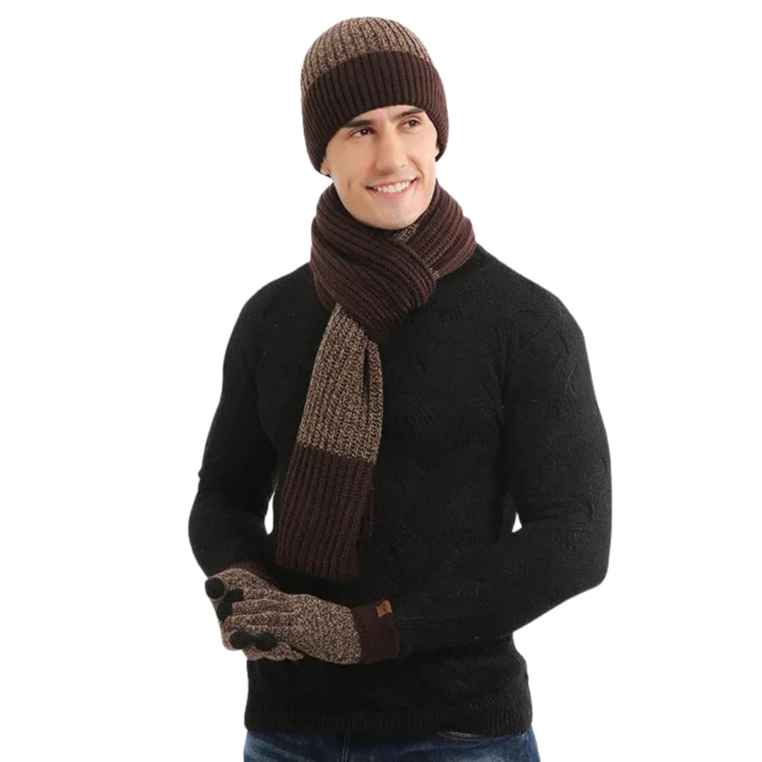 Herren Strickset mit Mütze Handschuhen und Schal