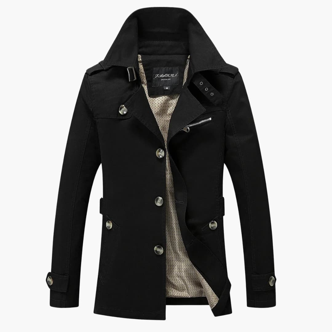Herren Trench coat mit Knopfverschluss und Taschen Details