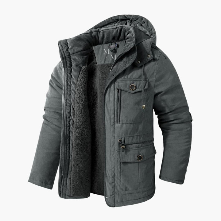 Herren Winterjacke mit Kapuze Reißverschluss und mehreren Taschen