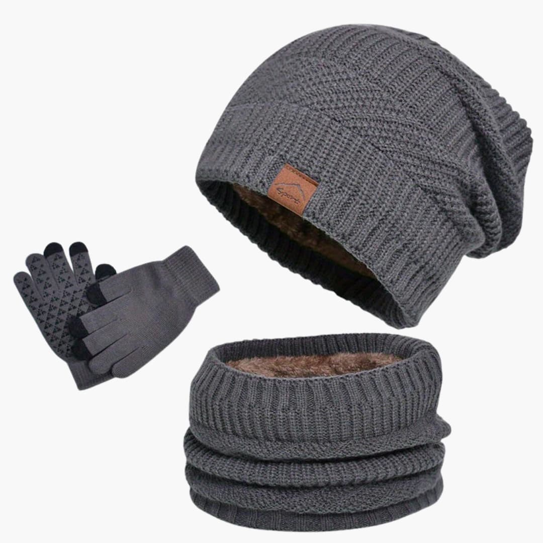 Herren Winterset aus Plüsch mit Mütze Schal und Handschuhen