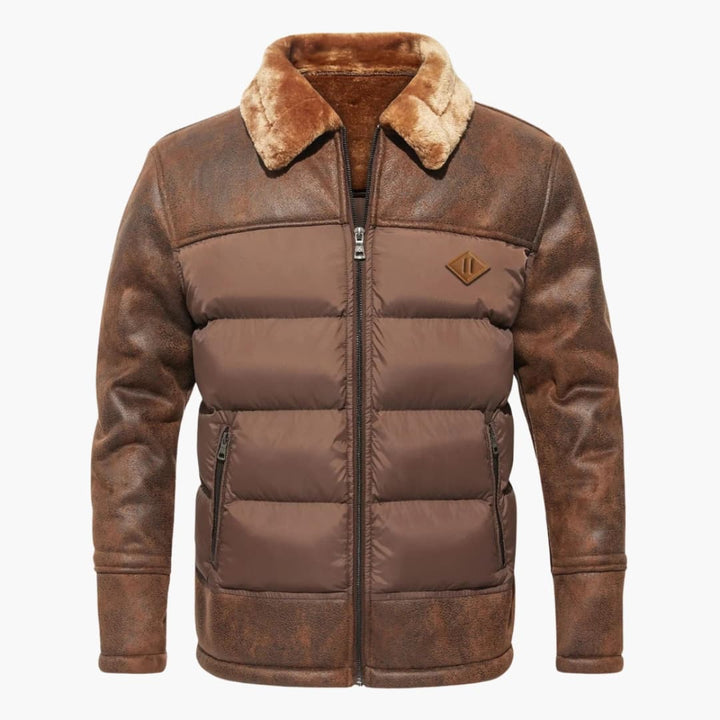 Herrenjacke mit Steppung und Kunstfellkragen