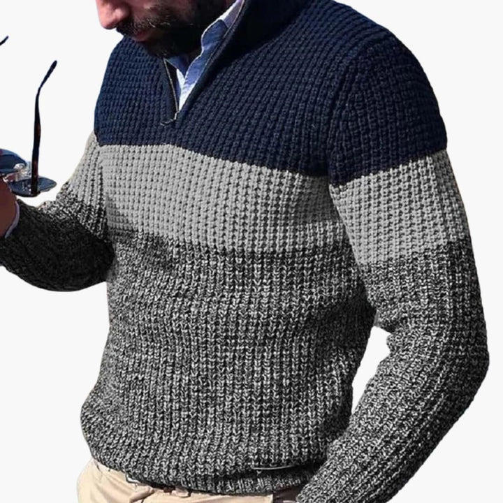 Herren pullover mit Halbreißverschluss und Colorblock-Strick