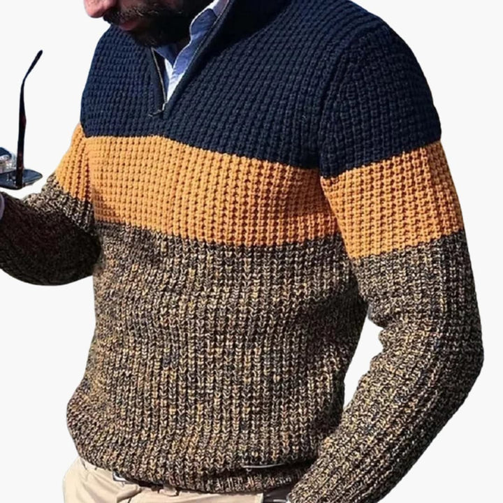 Herren pullover mit Halbreißverschluss und Colorblock-Strick