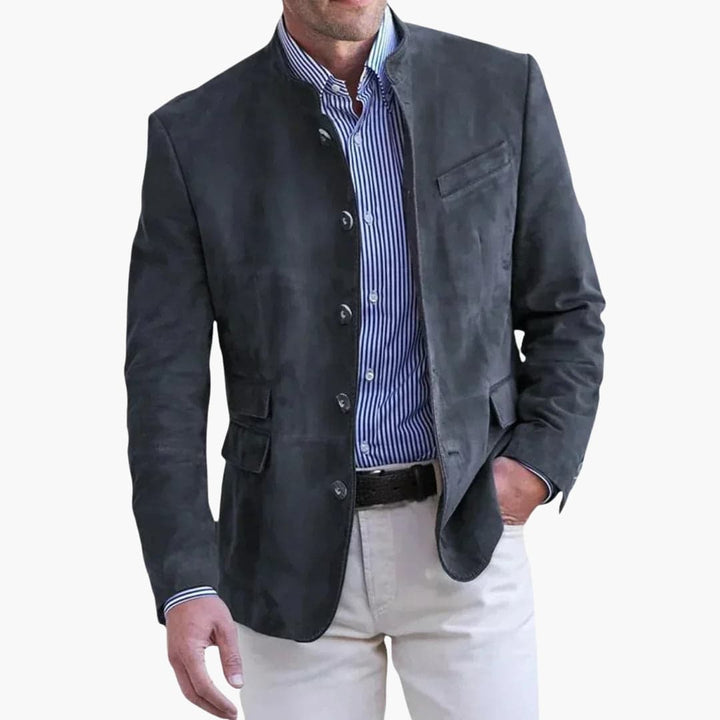 Klassische Herrenjacke mit Stehkragen und Knopfleiste