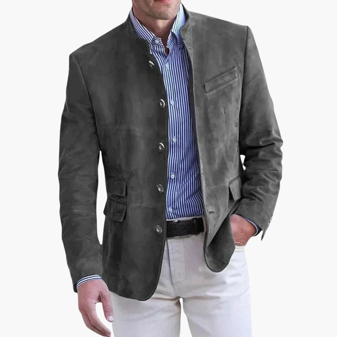 Klassische Herrenjacke mit Stehkragen und Knopfleiste