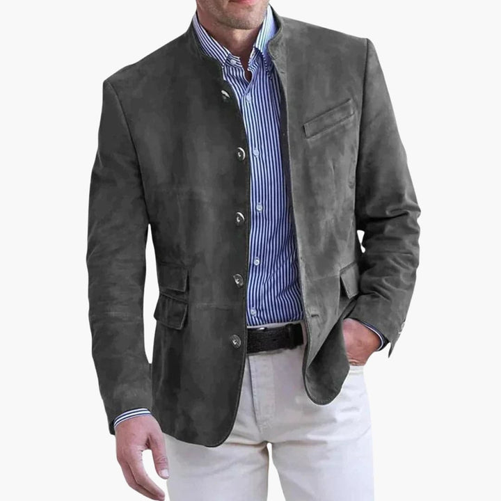 Klassische Herrenjacke mit Stehkragen und Knopfleiste
