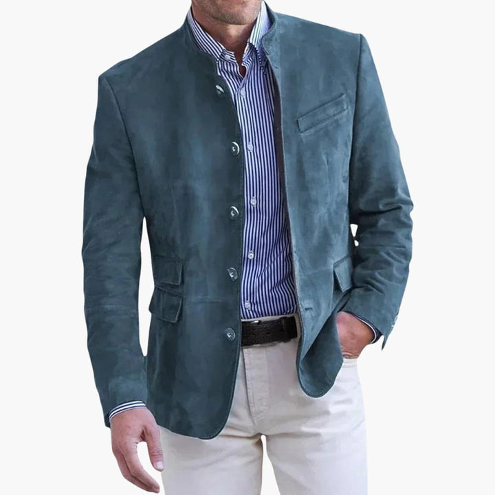 Klassische Herrenjacke mit Stehkragen und Knopfleiste