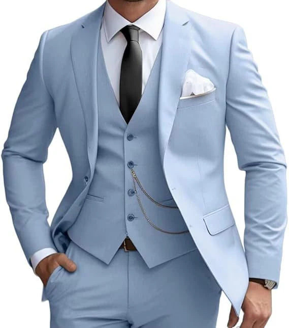 Herren dreiteiliger Anzug mit Revers Weste und flacher Hose