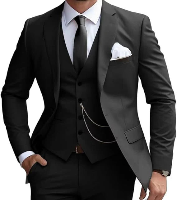 Herren dreiteiliger Anzug mit Revers Weste und flacher Hose