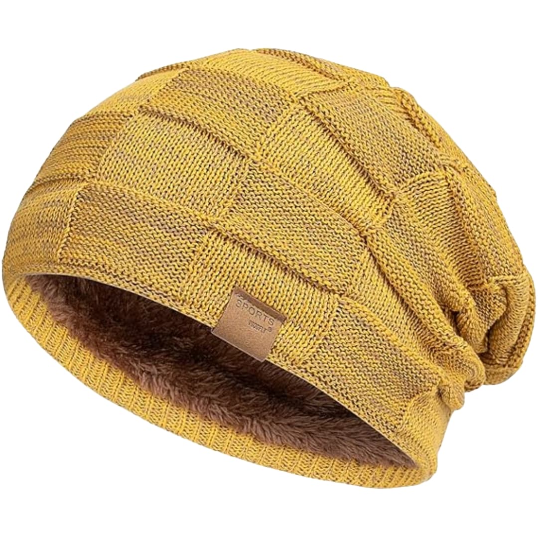 Unisex Strick Beanie mit Slouch Schnitt und Fleece Futter
