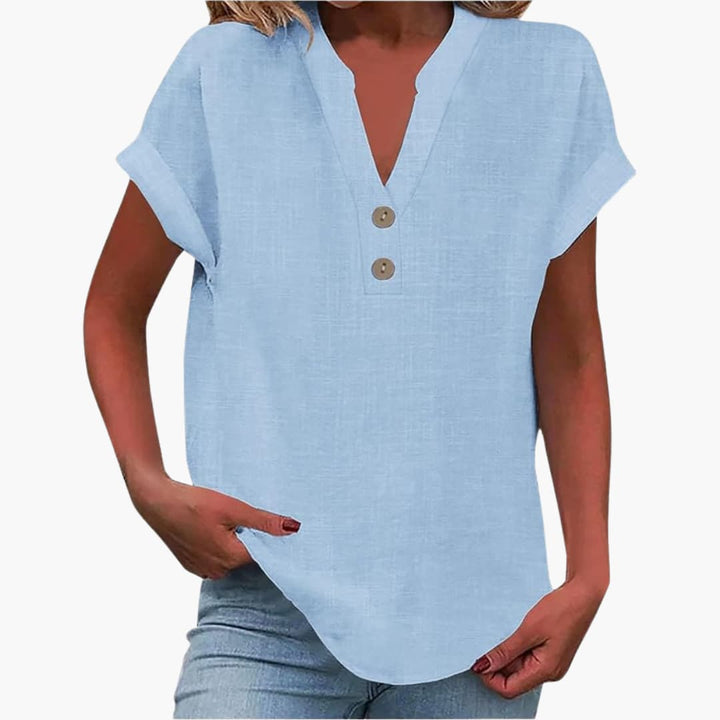 Damen Bluse mit V-Ausschnitt und kurzen Ärmeln