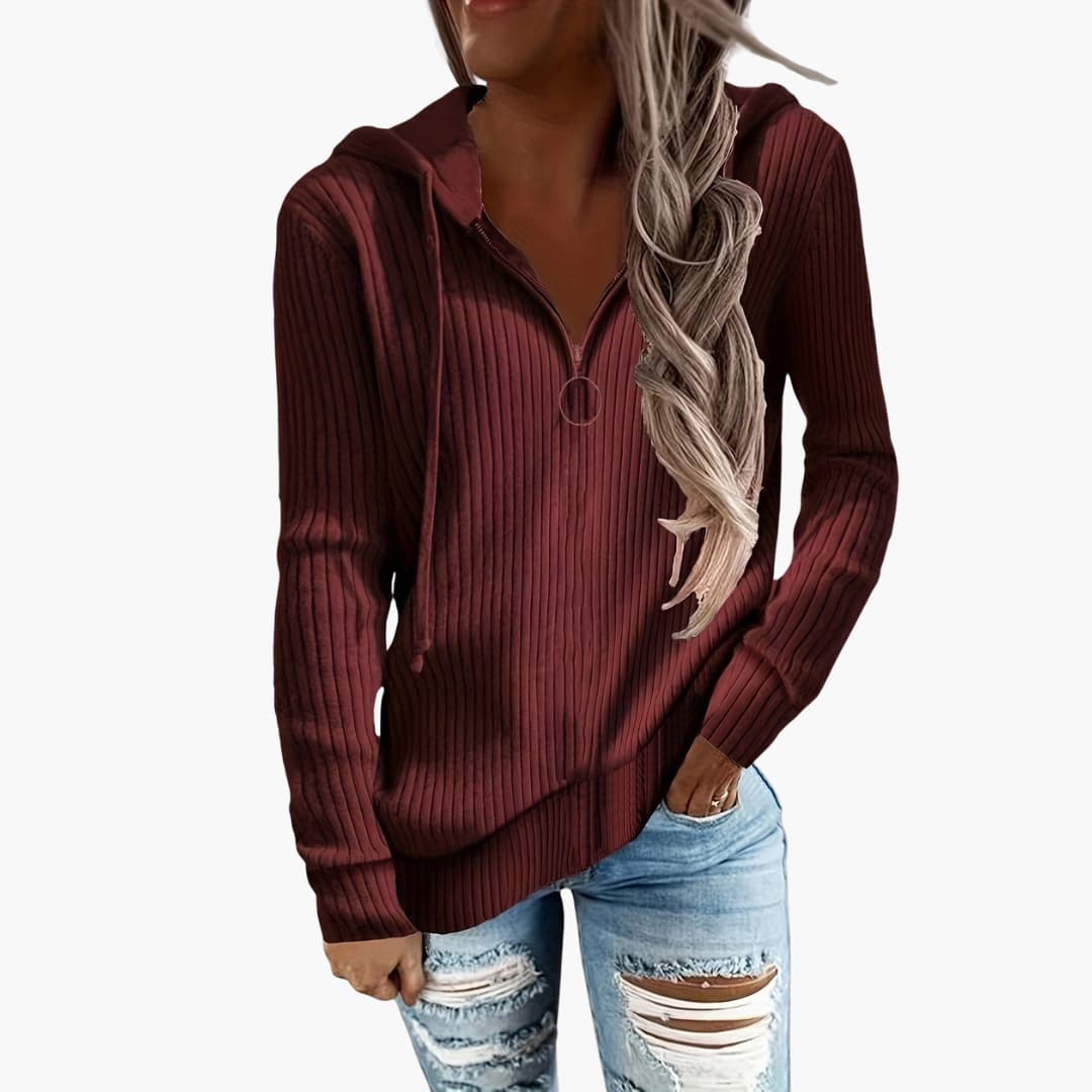 Rippstrick Zip Up Hoodie für Damen