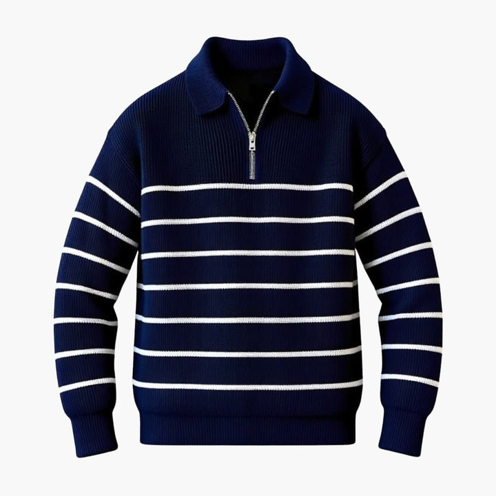 Herren pullover mit Halb-Reißverschluss und gestreifter Oberfläche
