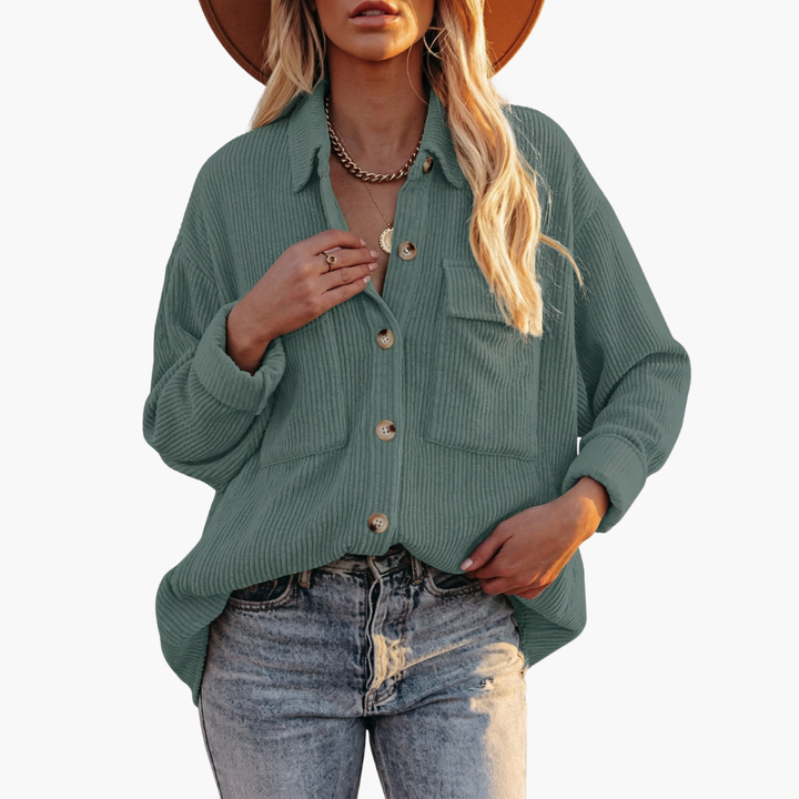 Damen Cordjacke mit Umlegekragen und Knopfverschluss