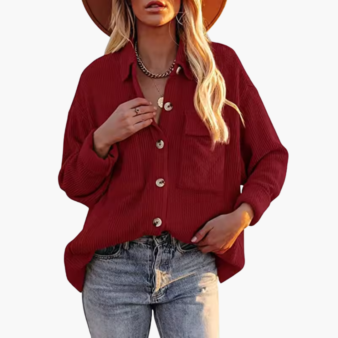 Damen Cordjacke mit Umlegekragen und Knopfverschluss