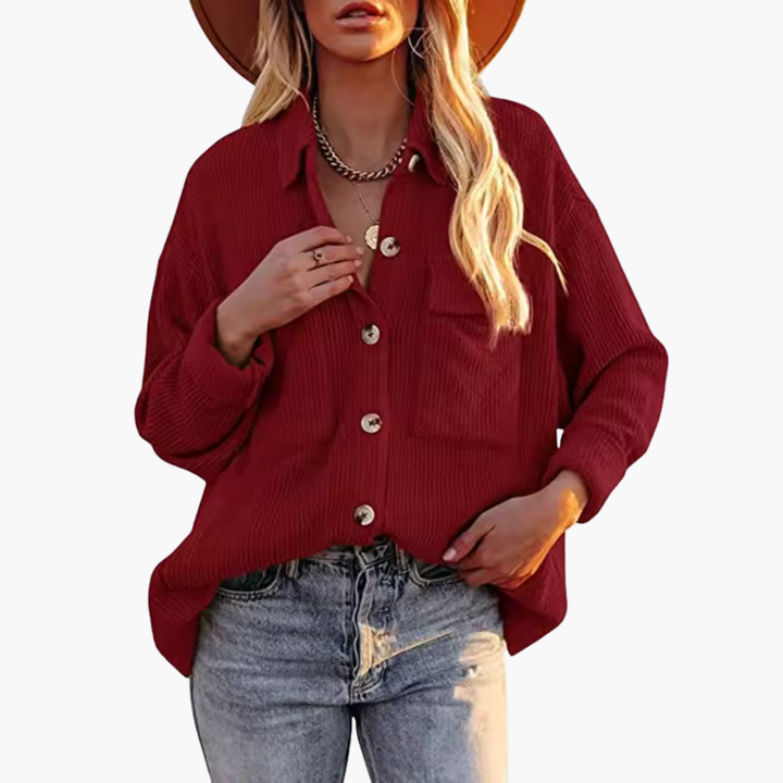 Damen Cordjacke mit Umlegekragen und Knopfverschluss